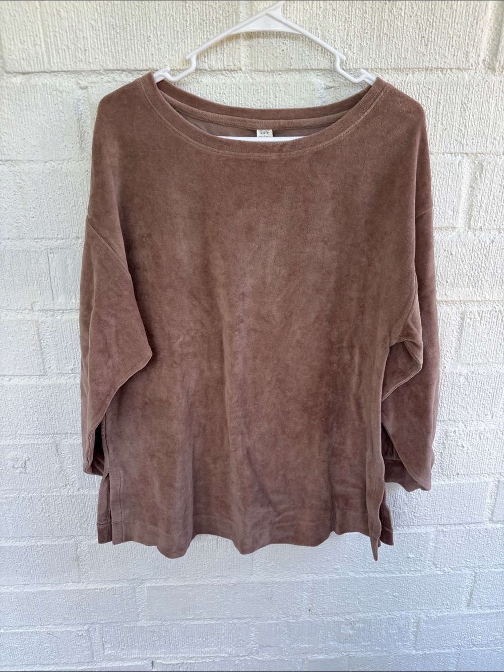 Kate Quinn Velour Relaxed Velvet Tunic Sweatshirt in Brown sz XS